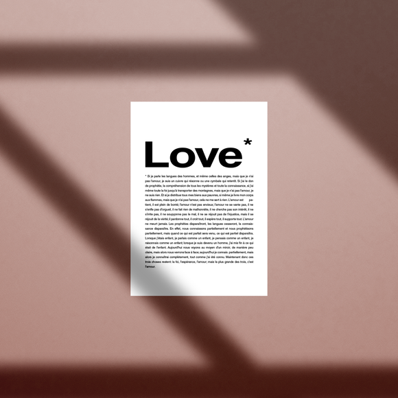 Tableau - Love - avec le texte complet 1 Corinthiens 13 (français)