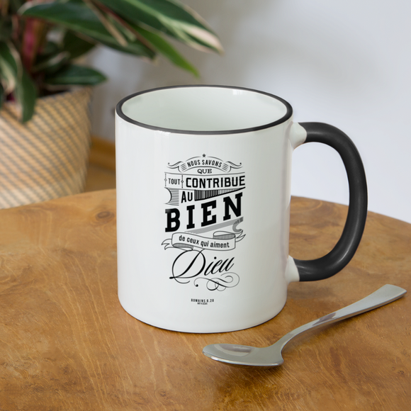 Tasse chrétienne - Romains 8.28 - blanc/noir