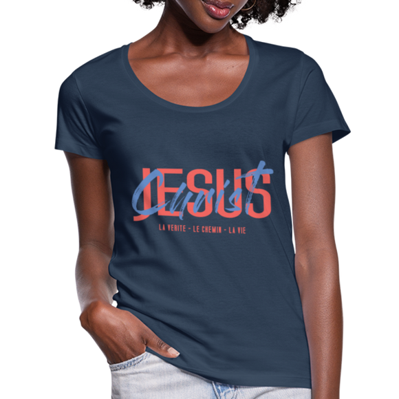 T-shirt chrétien Femme : Jesus Christ - bleu marine