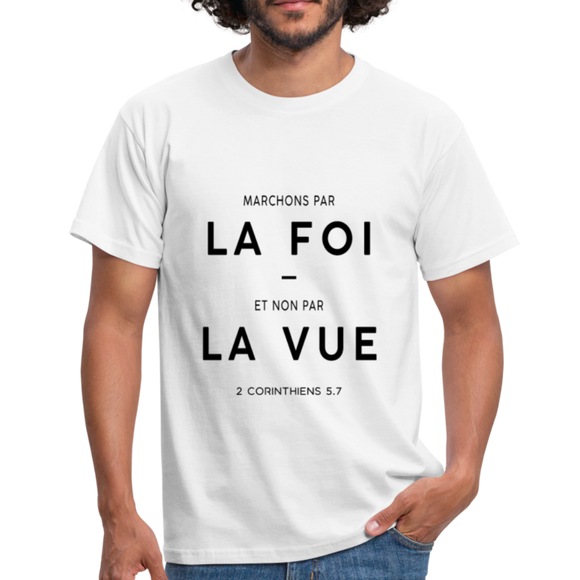 T-shirt chrétien Homme : 2 Corinthiens 5:7 - blanc