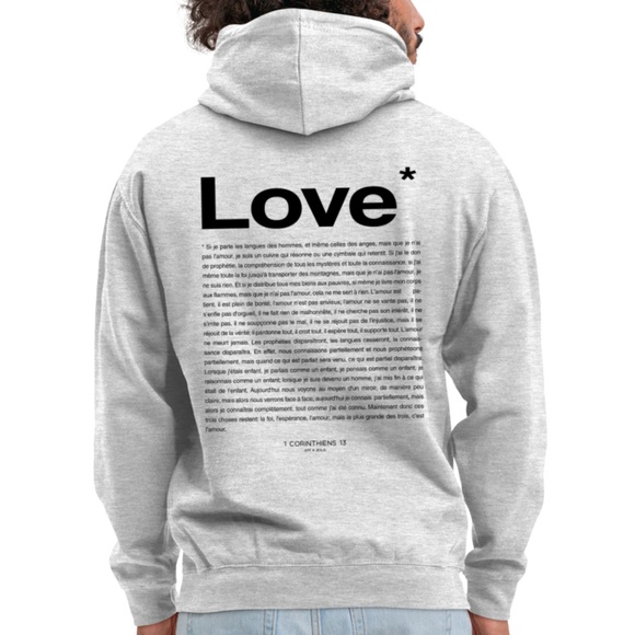Sweat-shirt à capuche chrétien : Love - gris clair chiné